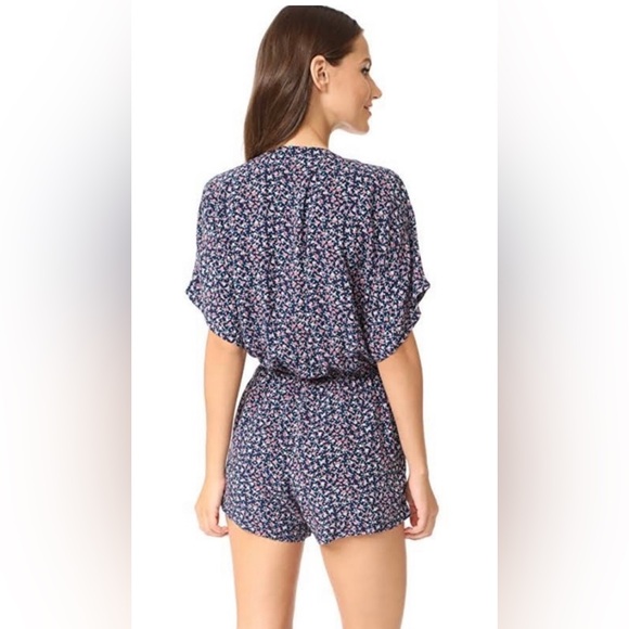 Rails Minka Tie Front V Neck Short Sleeve Mini Romper Blue/Pink Floral - Large - Picture 2 of 12